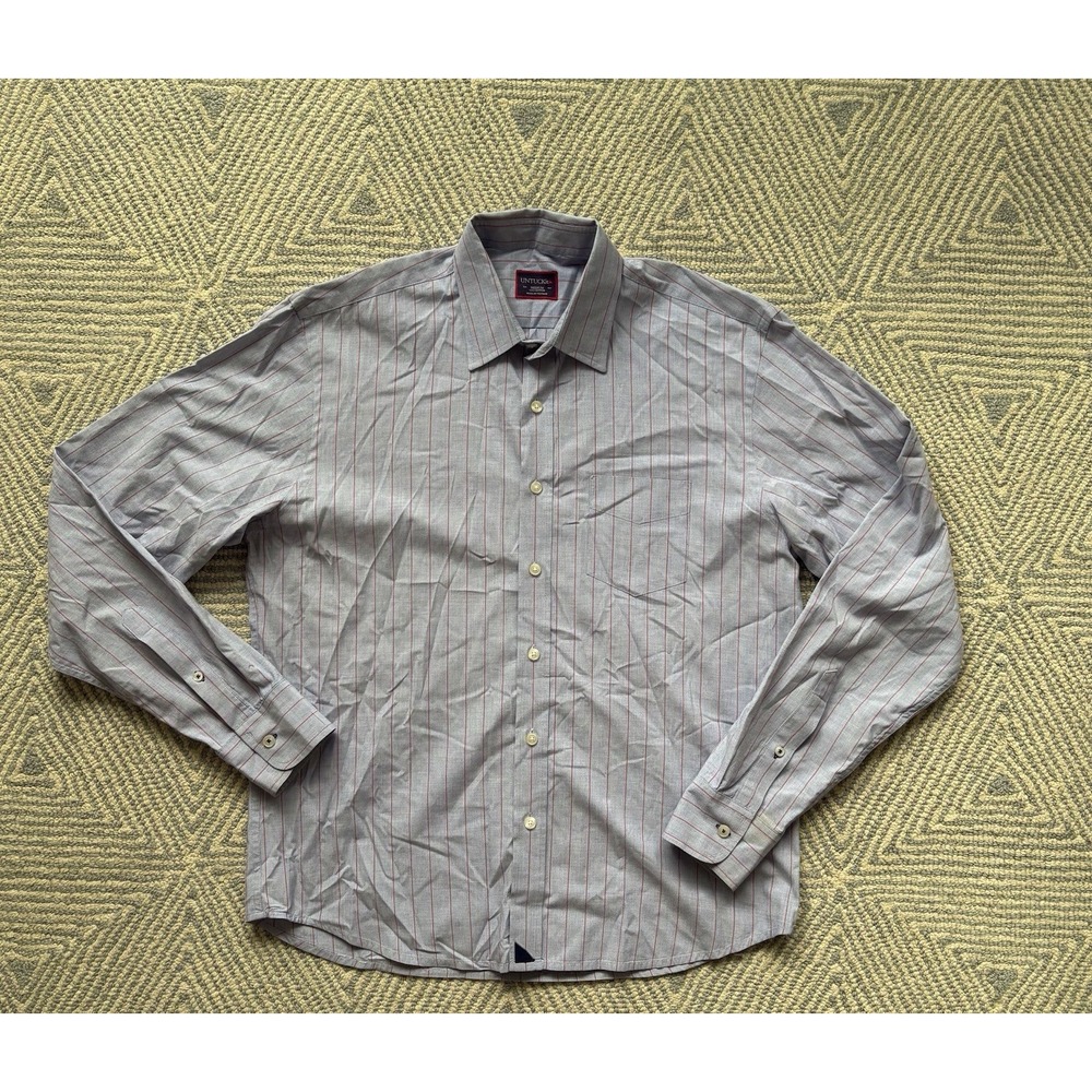 UNTUCKit Long Sleeve Button Shirt - Blue/Red Stripe - Medium